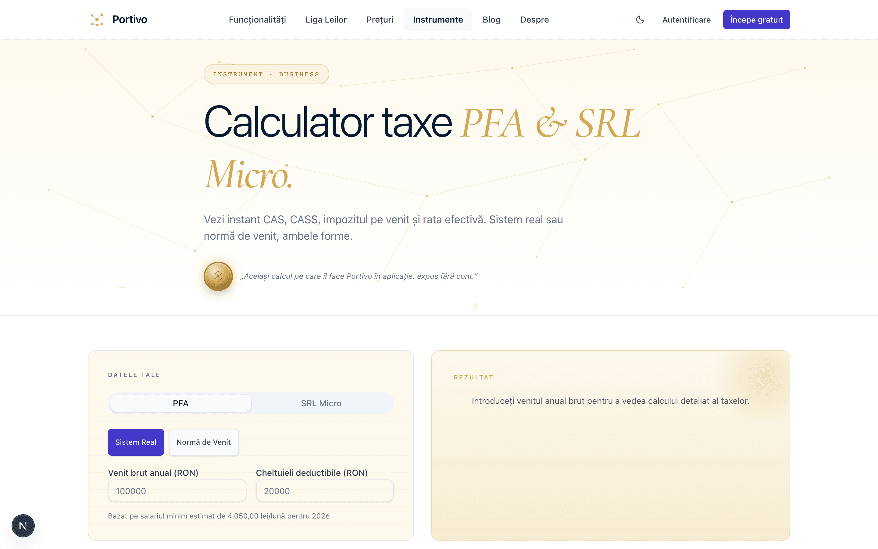 Calculatorul Portivo îți arată treapta CAS și CASS pe venitul estimat.
